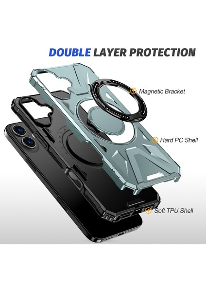 iPhone 17 Için Magsafe ile Uyumlu Kılıf, Çift Katmanlı Sağlam Koruyucu Kılıf, Manyetik Halka Stand, Yeşil (Yurt Dışından) modelleri