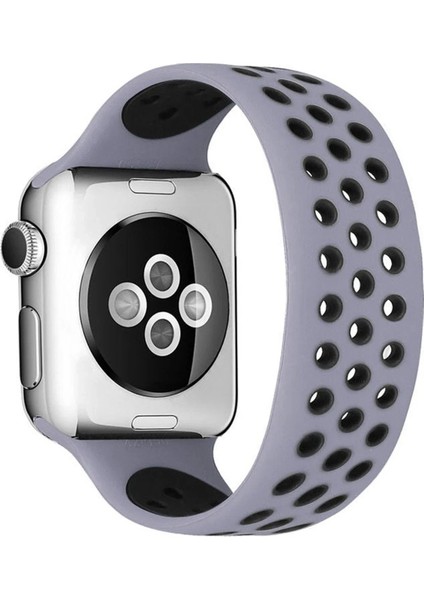 Apple Watch 42MM Ayarlı Delikli Silikon Kordon - GRI-SIYAH-(5796) - I28H27N2-5A94VS