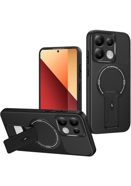 Xiaomi Redmi Note 13 Pro 4g/poco M6 Pro 4g Için Manyetik Kılıf, Standlı Karbon Fiber Tasarımlı Tpu Hibrit Telefon Kılıfı, Siyah (Yurt Dışından)