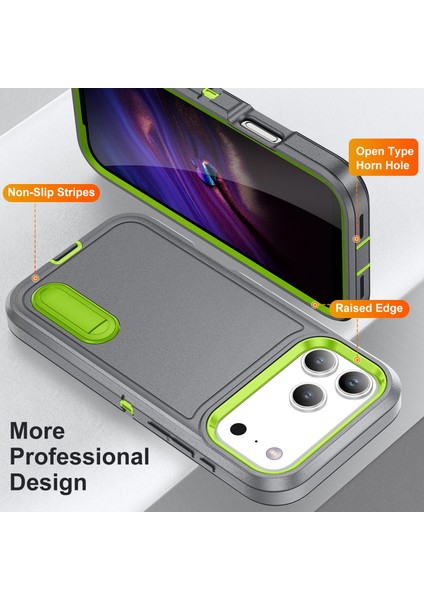 iPhone 17 Pro Max Hibrit Kılıf, Üç Katmanlı Sağlam Darbeye Dayanıklı Ağır Hizmet Tipi Koruyucu Kılıf ve Stand, Gri (Yurt Dışından) fırsatları