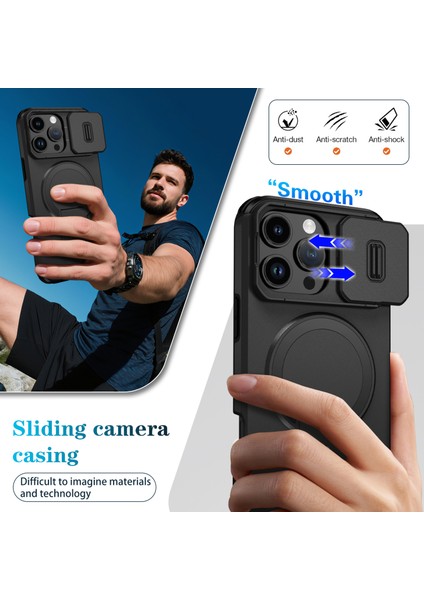 iPhone 16 Pro Max Için Manyetik Kılıf, Kayar Kamera Korumalı Çift Katmanlı Darbeye Dayanıklı Telefon Kılıfı, Ayarlanabilir Stand, Siyah (Yurt Dışından) fırsatları