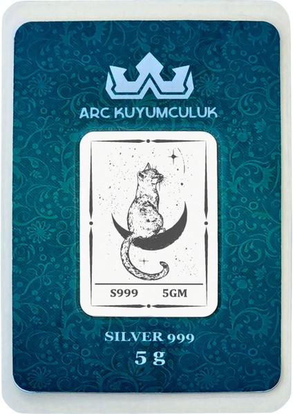 999 Ayar Gümüş ile Tasarlanmış Ay ve Kedi Temalı Hediyeye Özel 5 Gram Gümüş Külçesi-720