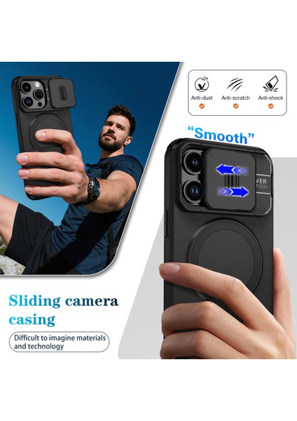 iPhone 14 Pro Için Manyetik Kılıf, Kayar Kamera Korumalı Çift Katmanlı Darbeye Dayanıklı Telefon Kılıfı, Ayarlanabilir Stand, Siyah (Yurt Dışından) fırsatları