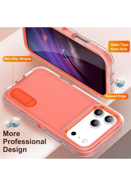 iPhone 17 Pro Max Hibrit Kılıf, Üç Katmanlı Sağlam Darbeye Dayanıklı Ağır Hizmet Tipi Koruyucu Kılıf ve Stand, Turuncu (Yurt Dışından) fırsatları
