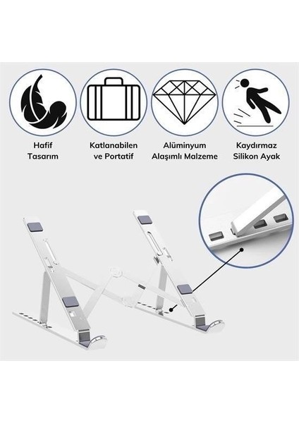 Ayarlanabilir Dizüstü Destek Tabanı Tamamen Katlanabilir Taşınabilir Laptop Yükseltici