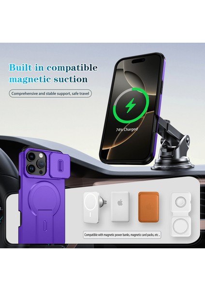 iPhone 16 Pro Max Için Manyetik Kılıf, Kayar Kamera Korumalı Çift Katmanlı Darbeye Dayanıklı Telefon Kılıfı, Ayarlanabilir Stand, Mor (Yurt Dışından) modelleri