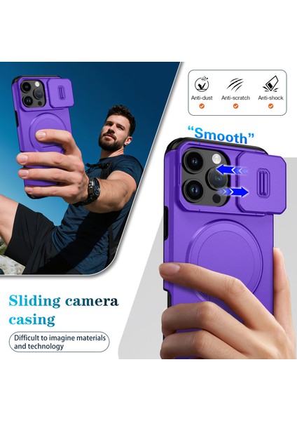 iPhone 16 Pro Max Için Manyetik Kılıf, Kayar Kamera Korumalı Çift Katmanlı Darbeye Dayanıklı Telefon Kılıfı, Ayarlanabilir Stand, Mor (Yurt Dışından) fırsatları