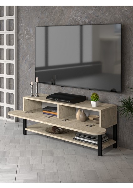 Tv Sehpası Tv Ünitesi Kapaklı Raflı Setro Traverten modelleri