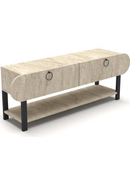 Tv Sehpası Tv Ünitesi Kapaklı Raflı Setro Traverten