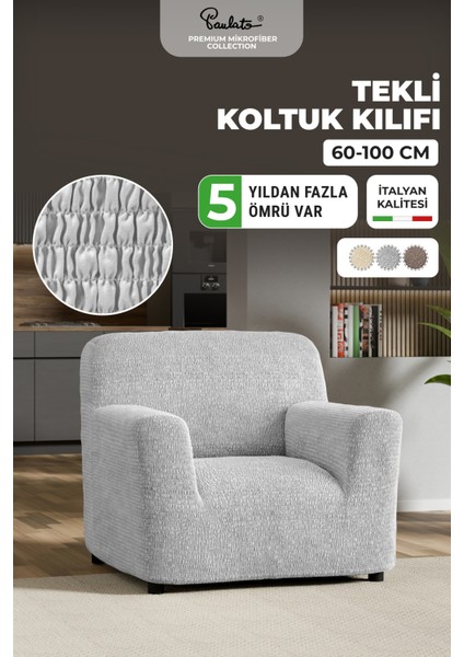 Lastikli Esnek ve Yıkanabilir Piliseli Açık Gri Tekli Koltuk Örtüsü