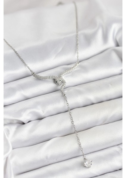 Bfs 316L Çelik Zincir Gümüş Renk Yılan Model Y Kolye