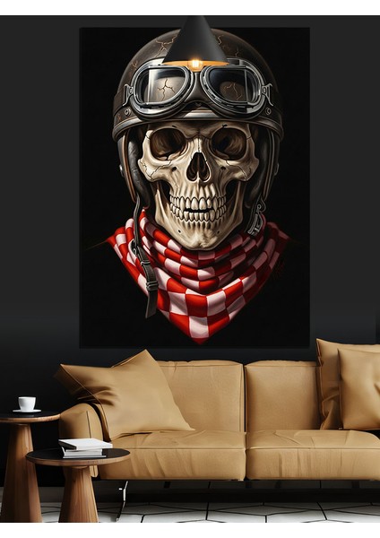 Motorcu Kasklı Kuru Kafa Dekoratif Kanvas - Mdf Ahşap Tablo fiyatları