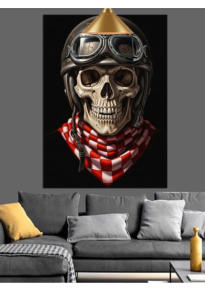 Motorcu Kasklı Kuru Kafa Dekoratif Kanvas - Mdf Ahşap Tablo modelleri