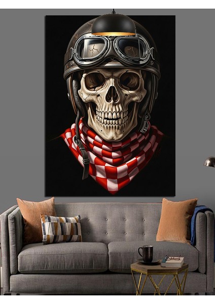 Motorcu Kasklı Kuru Kafa Dekoratif Kanvas - Mdf Ahşap Tablo indirimleri