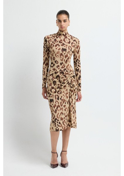 Yırtmaçlı Örme Elbise Leopar Kahve 12445785000 modelleri