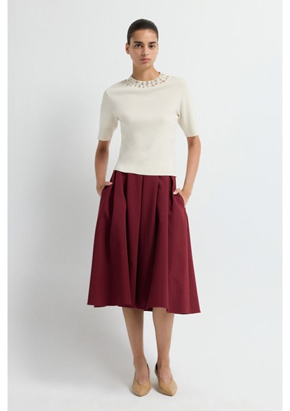 Yakası Taş Detaylı Triko Kazak Vanilya 13943006002 modelleri