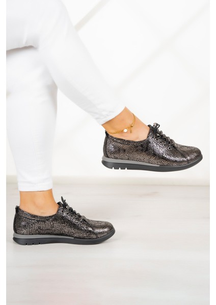 Khloe Gümüş Yılan Hakiki Dana Derisi Yuvarlak Burun Düz Taban Günlük Ayakkabı indirimleri