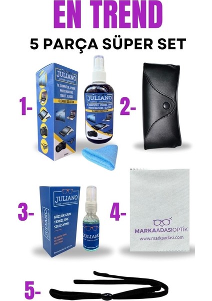 5 Parça: 250ML TV-Telefon Sprey+Deri Kılıf+30ML Gözlük Sprey+Sporcu İpi+ Mic. Gözlük Bez