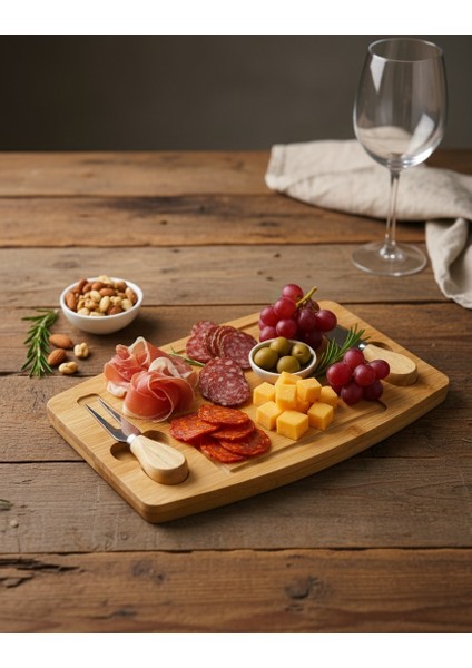 Bambu 2 Bıçaklı Peynir Sunum Tahtası - Et Sunumluk - Kahvaltı Sunumluğu -Dekoratif Sunumluk fiyatları