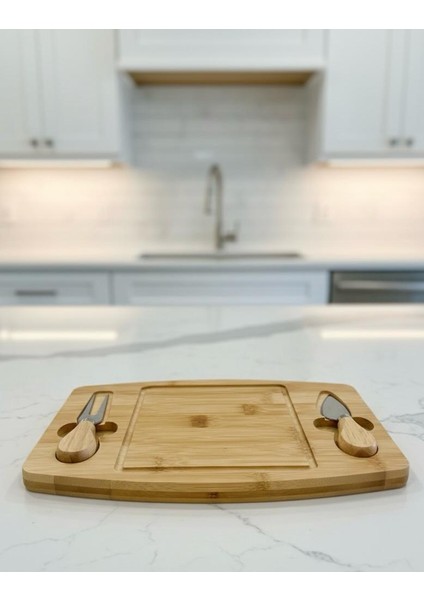 Bambu 2 Bıçaklı Peynir Sunum Tahtası - Et Sunumluk - Kahvaltı Sunumluğu -Dekoratif Sunumluk modelleri