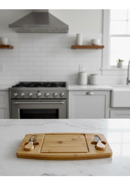 Bambu 2 Bıçaklı Peynir Sunum Tahtası - Et Sunumluk - Kahvaltı Sunumluğu -Dekoratif Sunumluk fırsatları