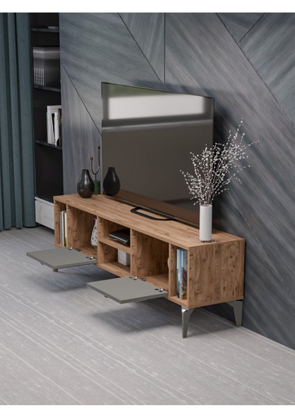 Tv Sehpası Tv Ünitesi Atlantik Çam Antrasit Gümüş 160 cm Linya 5041 fırsatları