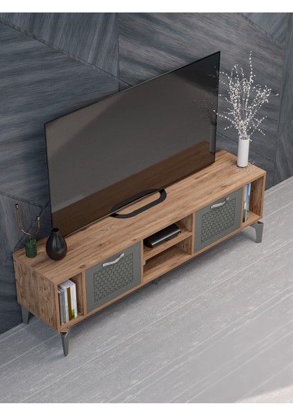 Tv Sehpası Tv Ünitesi Atlantik Çam Antrasit Gümüş 160 cm Linya 5041 indirimleri