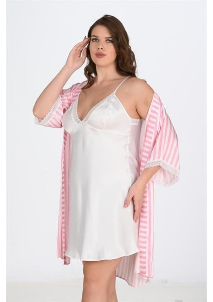 2'li Beyaz-Pembe Sabahlık Takımı Bigsize 6210