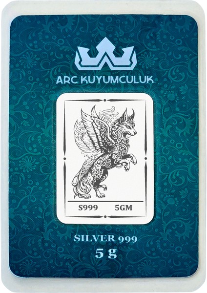 999 Ayar Gümüş ile Tasarlanmış Kanatlı Kurt Temalı Hediyeye Özel 5 Gram Gümüş Külçesi-722
