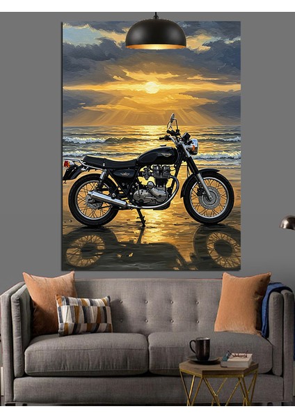 Deniz, Kumsal ve Siyah Retro Motor Dekoratif Kanvas - Mdf Ahşap Tablo fiyatları