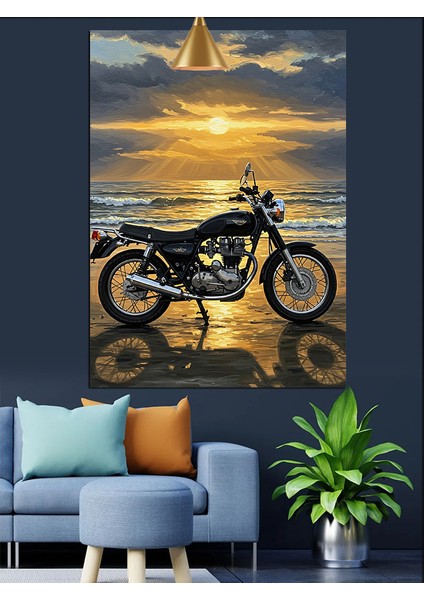Deniz, Kumsal ve Siyah Retro Motor Dekoratif Kanvas - Mdf Ahşap Tablo modelleri