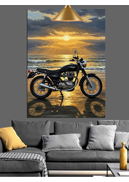 Deniz, Kumsal ve Siyah Retro Motor Dekoratif Kanvas - Mdf Ahşap Tablo indirimleri