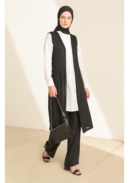 Sade Ince Basic Uzun Yelek Büyük Beden Yelek Tesettür Yelek 8765-01 Siyah fiyatları
