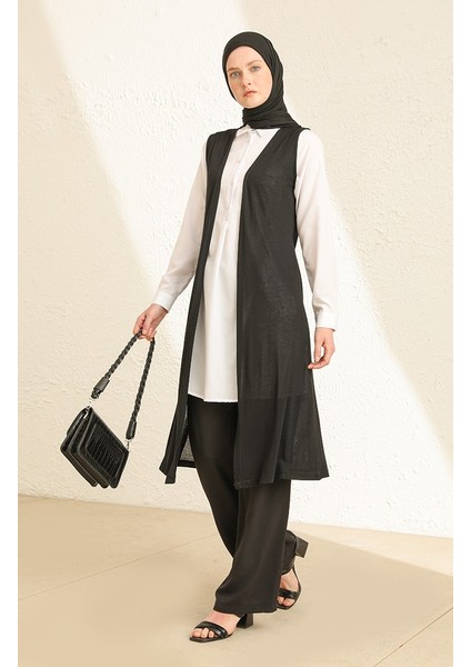 Sade Ince Basic Uzun Yelek Büyük Beden Yelek Tesettür Yelek 8765-01 Siyah modelleri