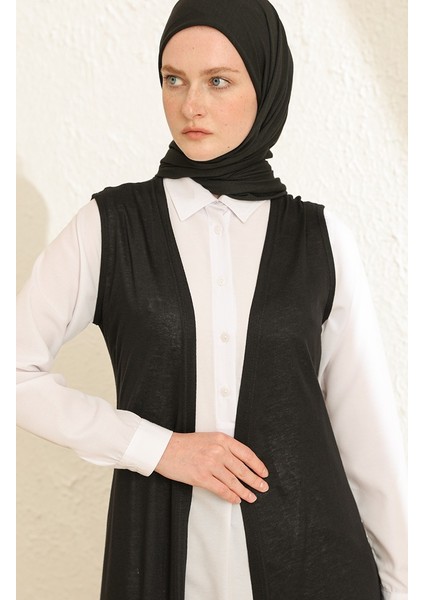 Sade Ince Basic Uzun Yelek Büyük Beden Yelek Tesettür Yelek 8765-01 Siyah fırsatları