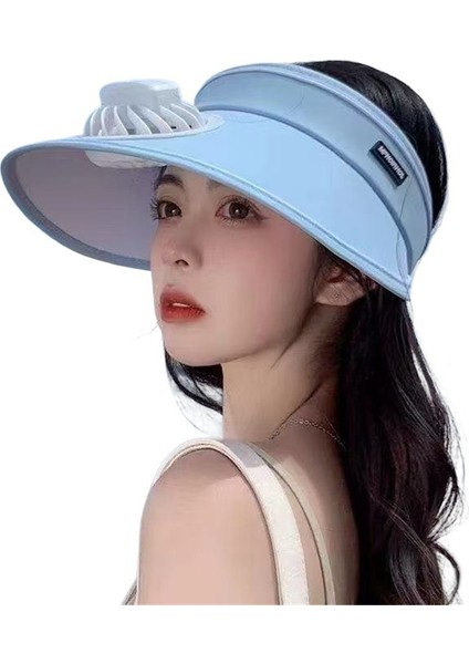Kadınlar Için Yazlık Güneşlik Şarj Edilebilir Fan Şapka Büyük Siperlikli Anti-Ultraviyole Boş Üst Güneş Şapkası (Yurt Dışından)