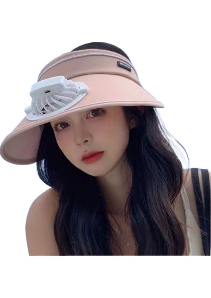 Kadınlar Için Yazlık Güneşlik Şarj Edilebilir Fan Şapka Büyük Siperlikli Anti-Ultraviyole Boş Üst Güneş Şapkası (Yurt Dışından)
