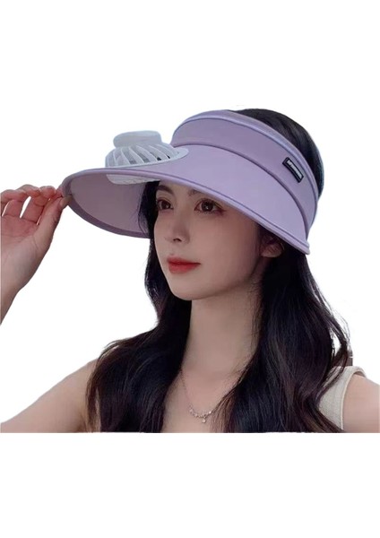 Kadınlar Için Yazlık Güneşlik Şarj Edilebilir Fan Şapka Büyük Siperlikli Anti-Ultraviyole Boş Üst Güneş Şapkası (Yurt Dışından)