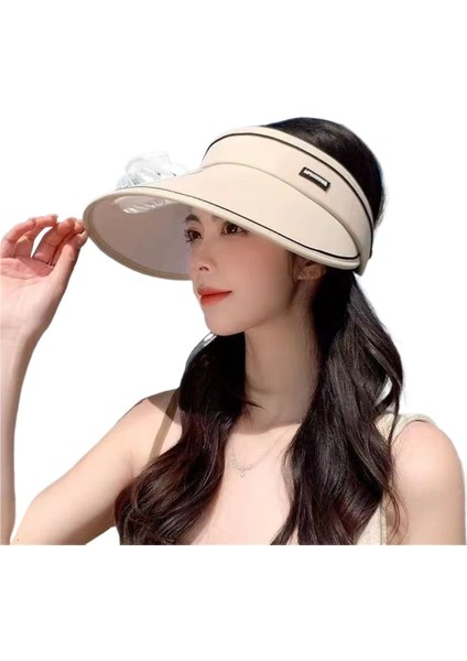 Kadınlar Için Yazlık Güneşlik Şarj Edilebilir Fan Şapka Büyük Siperlikli Anti-Ultraviyole Boş Üst Güneş Şapkası (Yurt Dışından)