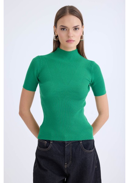 Balıkçı Yaka Yarım Kol Triko Bluz