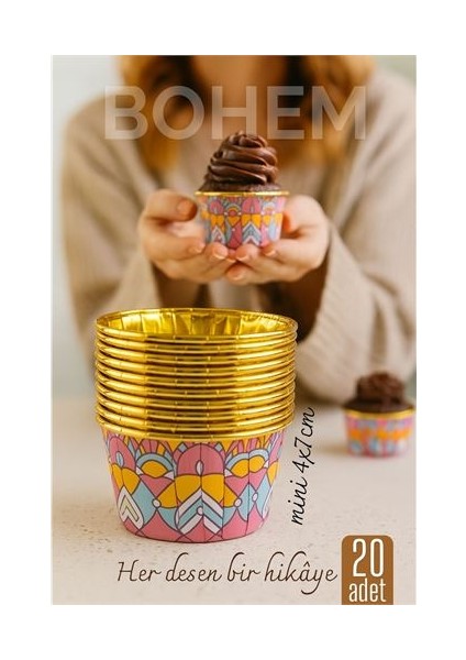 Bohem Yuvarlak Kek Kalıbı , Alüminyum Cupcake Muffin Kalıbı 20'li Paket
