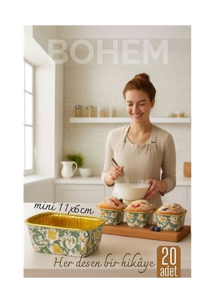 Bohem Dikdörtgen Kek Kalıbı , Alüminyum Cupcake Muffin Kalıbı 20'li Paket