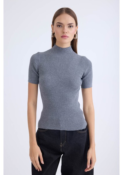 Balıkçı Yaka Yarım Kol Triko Bluz