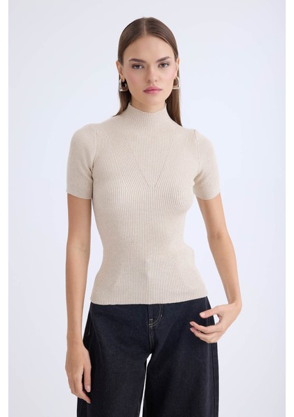 Balıkçı Yaka Yarım Kol Triko Bluz