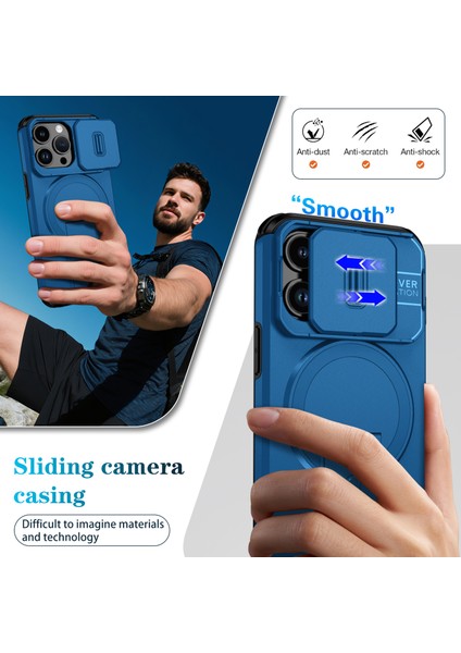 iPhone 13 Pro Için Manyetik Kılıf, Kayar Kamera Korumalı Çift Katmanlı Darbeye Dayanıklı Telefon Kılıfı, Ayarlanabilir Stand, Mavi (Yurt Dışından) fırsatları