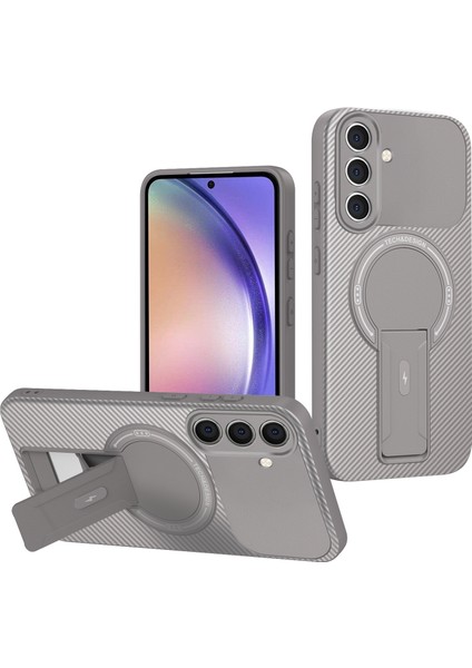 Samsung Galaxy A15 5g/4g Için Manyetik Kılıf, Standlı Karbon Fiber Tasarımlı Tpu Hibrit Telefon Kılıfı, Gri (Yurt Dışından)