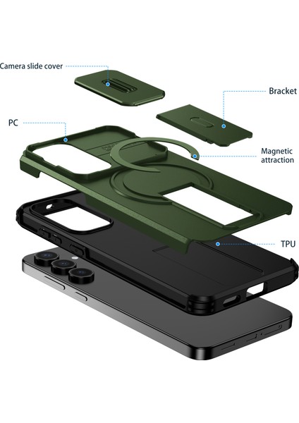 Samsung Galaxy S25 Fe Için Manyetik Kılıf, Kayar Kamera Korumalı Çift Katmanlı Darbeye Dayanıklı Telefon Kılıfı, Ayarlanabilir Stand, Yeşil (Yurt Dışından) fiyatları