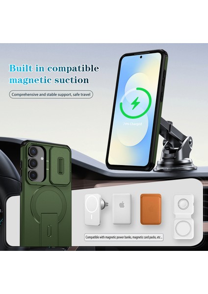 Samsung Galaxy S25 Fe Için Manyetik Kılıf, Kayar Kamera Korumalı Çift Katmanlı Darbeye Dayanıklı Telefon Kılıfı, Ayarlanabilir Stand, Yeşil (Yurt Dışından) modelleri