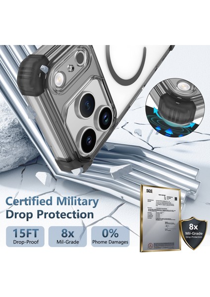 iPhone 17 Pro Için Manyetik Kılıf, Magsafe Darbeye Dayanıklı Askeri Koruma Şeffaf Telefon Kılıfı Siyah (Yurt Dışından) fırsatları