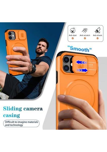 iPhone 11 Için Manyetik Kılıf, Kayar Kamera Korumalı Çift Katmanlı Darbeye Dayanıklı Telefon Kılıfı, Ayarlanabilir Stand, Turuncu (Yurt Dışından) fırsatları